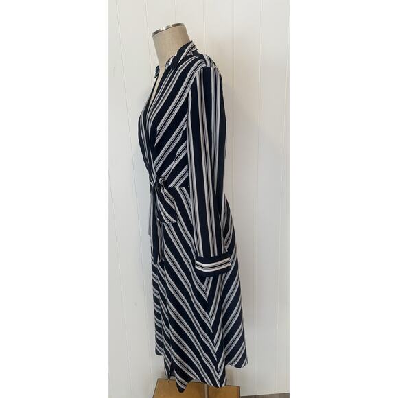 Lauren Ralph Lauren Dress Womens 10 Striped Wrap Tie Shirt Midi Career Workwear - Picture 3 of 7